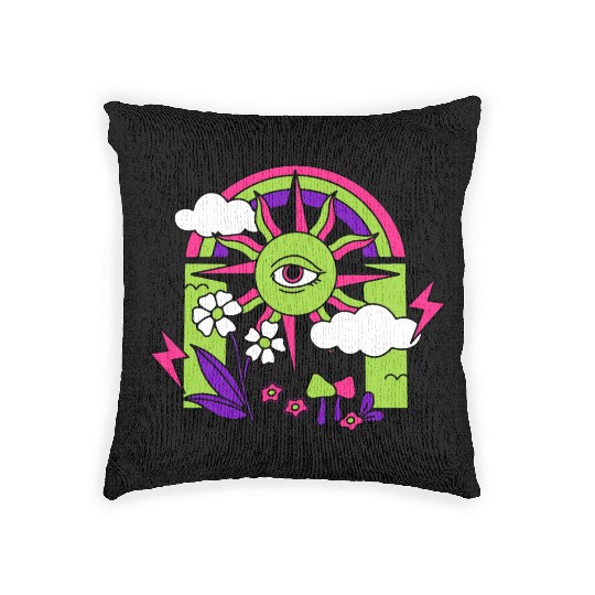 Pink ve Green Psychedelic I Need Space Woven Pillows
