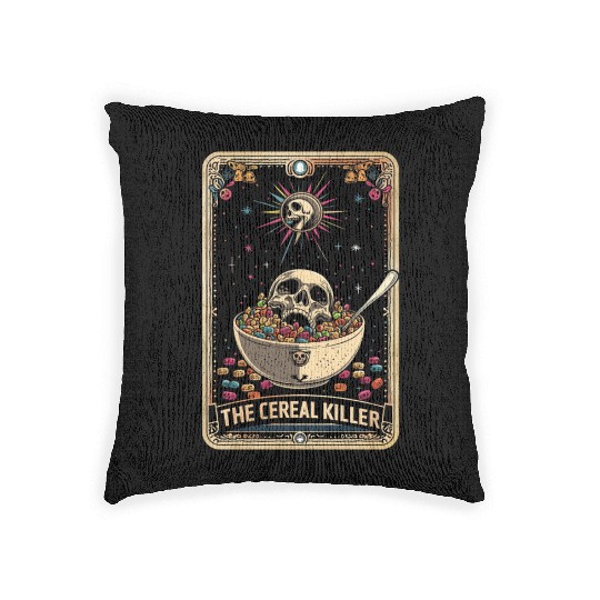 Cereal Killer Tarot Card Horror Movies True Crime Woven Pillows