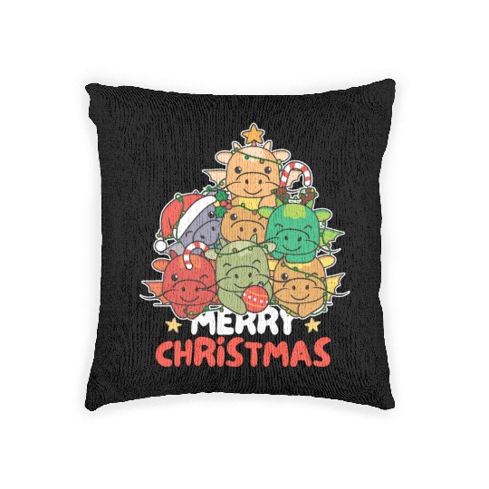 Dragon Christmas Tree Merry Christmas Woven Pillows
