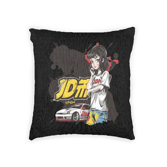 Cute Anime Girl JDM Car Street Racer Woven Pillows