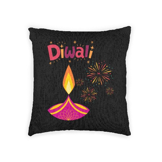 Diwali Design with Lamp & Festive Fireworks Woven Pillows
