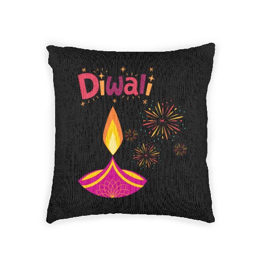 Diwali Design with Lamp & Festive Fireworks Woven Pillows