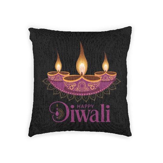 Happy Diwali with Beautiful Diya Lamps Woven Pillows