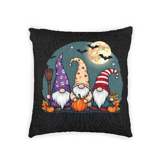 Happy Hallothanksmas Gnomes Celebration with Bats Woven Pillows