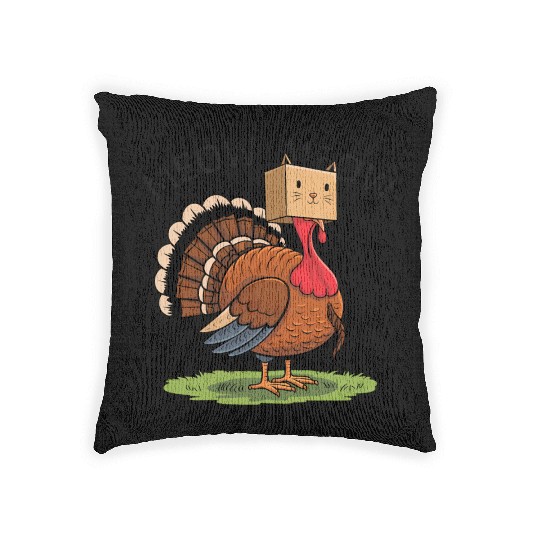 Turkey Funny Fake Cat Meow Thanksgiving Woven Pillows