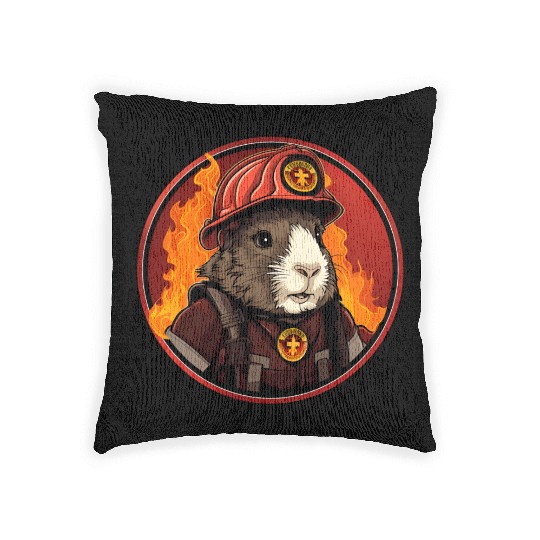 Firefighter guinea pig Woven Pillows