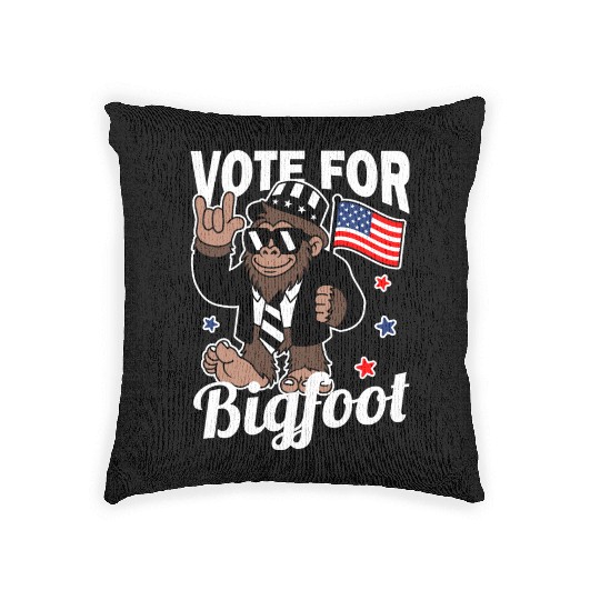 Vote for Bigfoot President 2024 Sasquatch USA Flag Woven Pillows