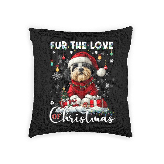 Shih Tzu Christmas Tree Lights Decorations Dog Woven Pillows