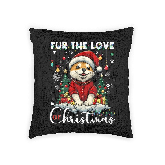 Akita Christmas Tree Lights Decorations Dog Lover Woven Pillows