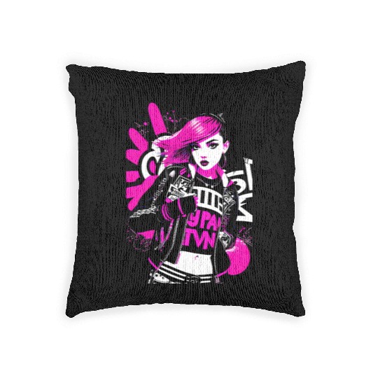 Urban Punk Street Art with Neon Pink Accents Woven Pillows