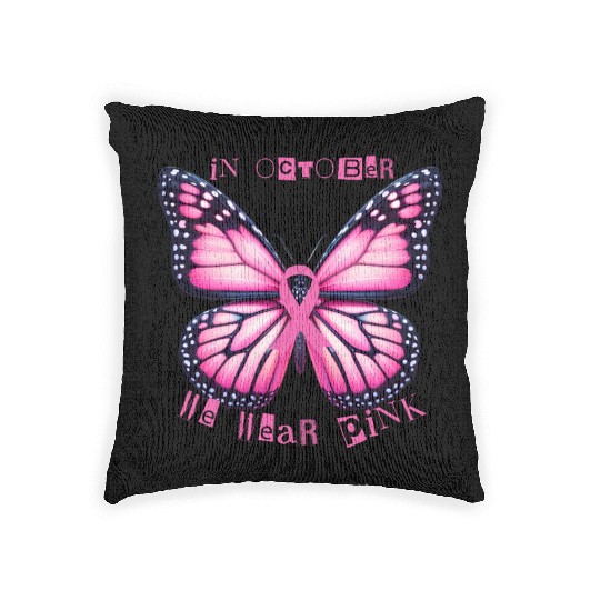 In October We Wear Pink| Pink Ribbon Butterfly Woven Pillows