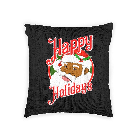 Happy Holidays African American Black Santa Claus Woven Pillows