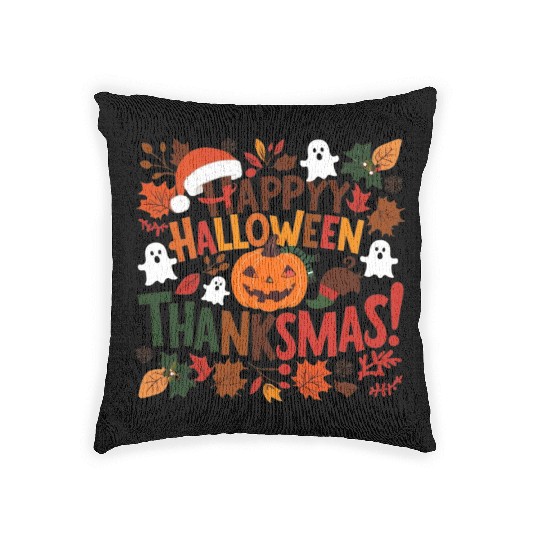 Happy Halloween Thanksmas Woven Pillows