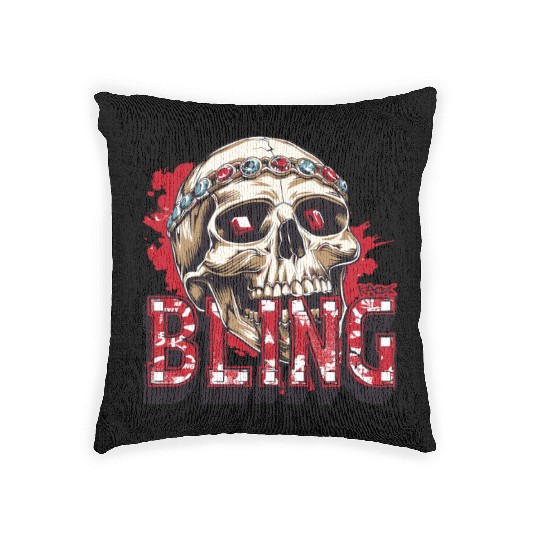 Diamond and Ruby Bling Skull Woven Pillows