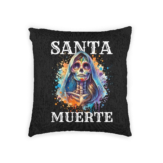 Santa Muerte for Karnival, Halloween and Día de Woven Pillows