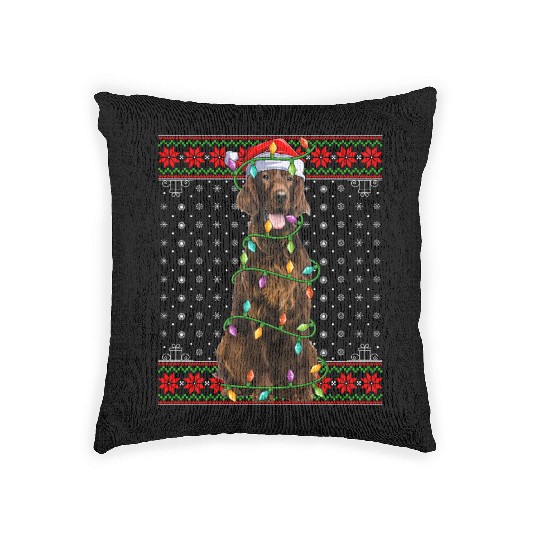 Irish Setter Dog Ugly Christmas Lights Woven Pillows