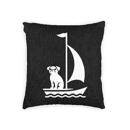 Pug in Boat Silhouette Sailing Minimalist Woven Pillows