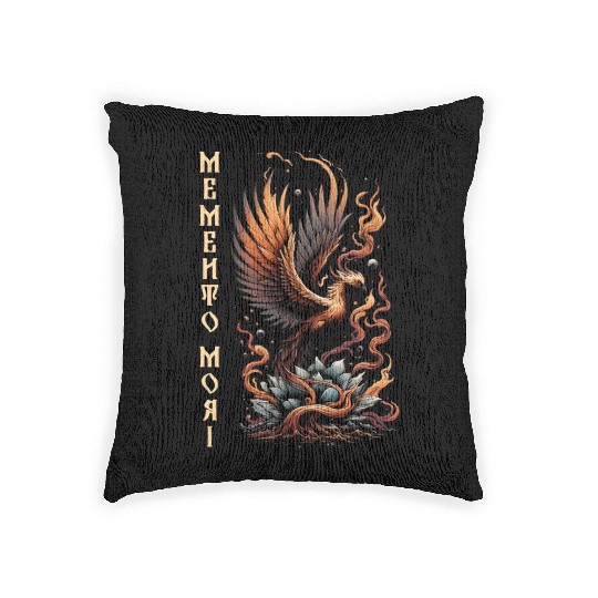 Memento Mori Phoenix Rebirth Fire Art Design Woven Pillows