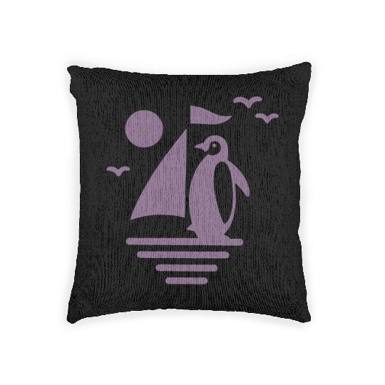 Penguin Sailboat Silhouette Minimalist Woven Pillows