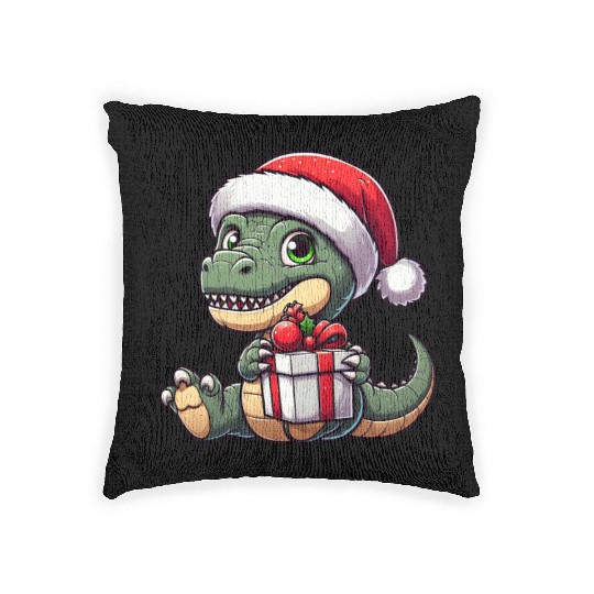 Christmas T-Rex Balancing Santa Dino Woven Pillows