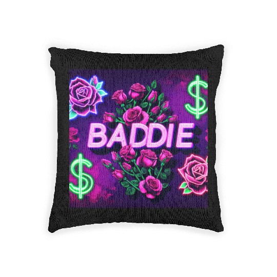 BADDIE in Neon Pink Woven Pillows