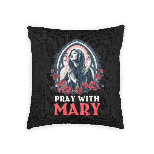 Virgin Mary Pray With Mary Woven Pillows