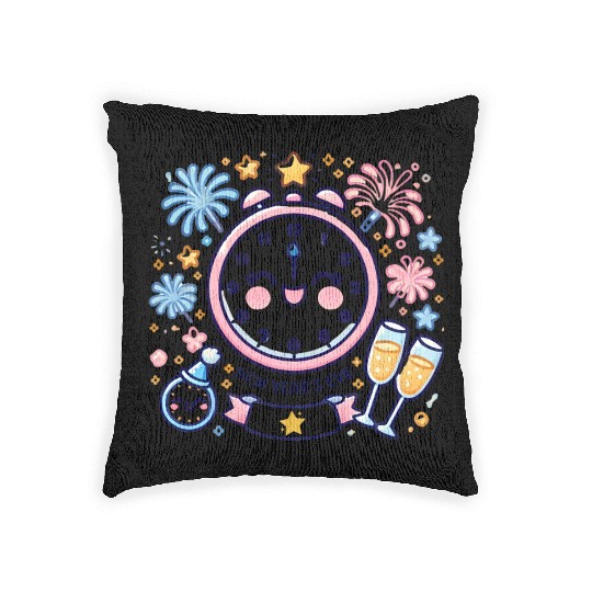 Celebrate New Year's Eve, Fun Clock and Fireworks Woven Pillows