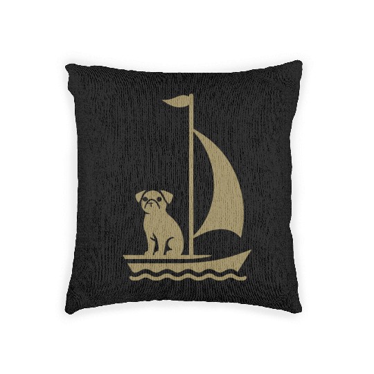 Pug in Boat Silhouette Sailing Minimalist Woven Pillows
