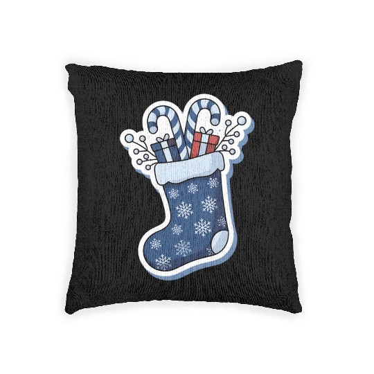 Christmas Stocking Candy Canes Blue And White Woven Pillows