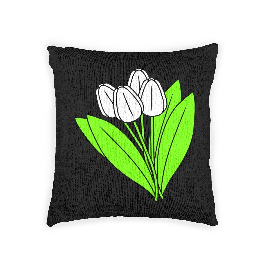 White Tulips Bouquet Spring Summer Beauty Flowers Woven Pillows