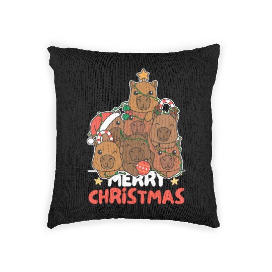 Capybara Christmas Tree Merry Christmas Woven Pillows