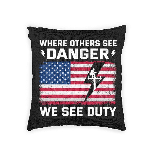 American Flag Lineman Duty Danger Woven Pillows