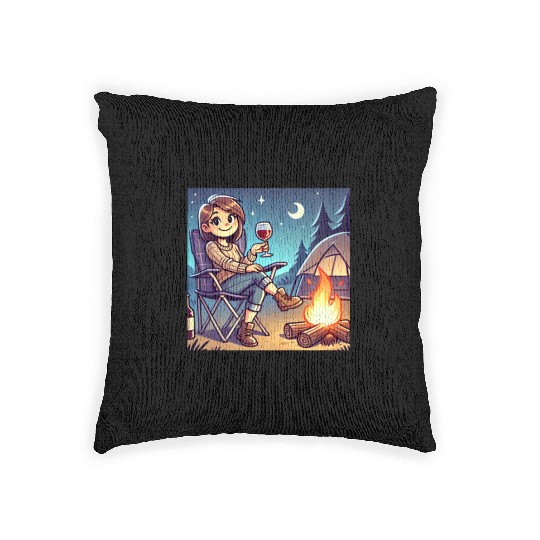 Happy camper slightly tipsy design Woven Pillows