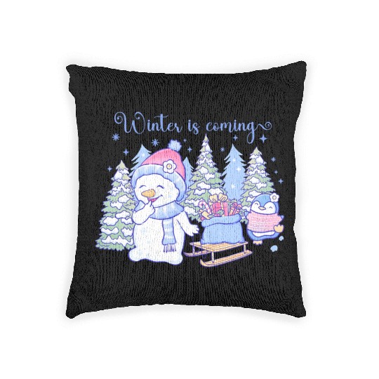 winter snow man Woven Pillows
