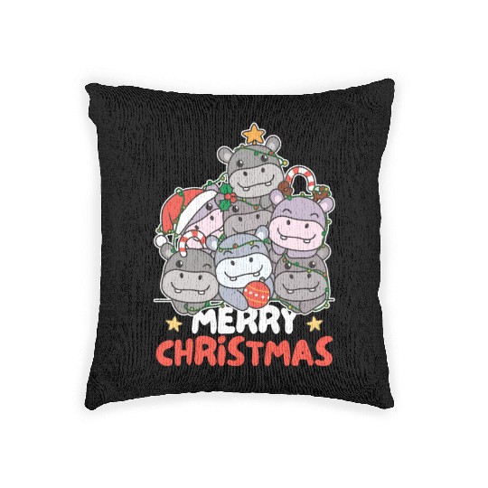 Hippo Christmas Tree Merry Christmas Woven Pillows