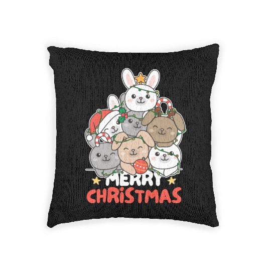 Bunny Christmas Tree Merry Christmas Woven Pillows