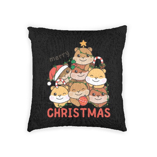 Hamster Christmas Tree Merry Christmas Woven Pillows