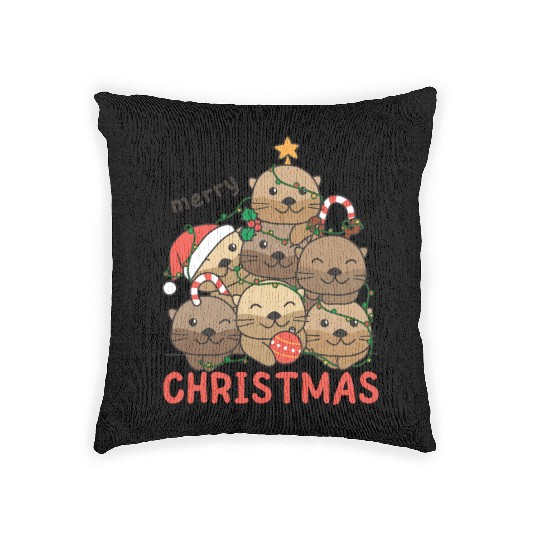 Otter Christmas Tree Merry Christmas Woven Pillows