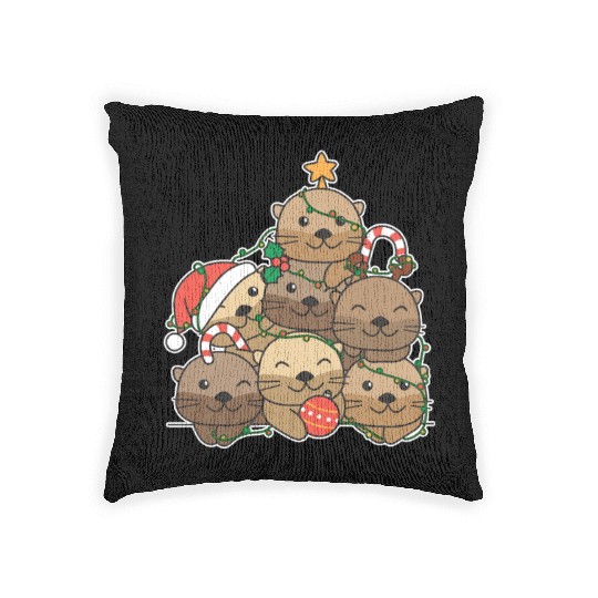 Otter Christmas Tree Funny Animal Christmas Woven Pillows