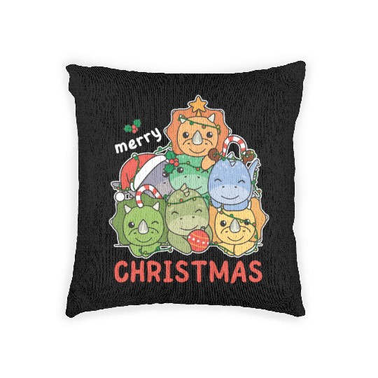 Dinosaur Christmas Tree Merry Christmas Woven Pillows