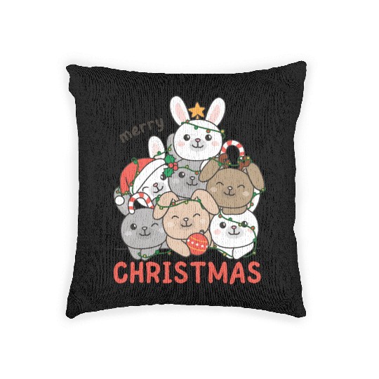 Bunny Christmas Tree Merry Christmas Woven Pillows