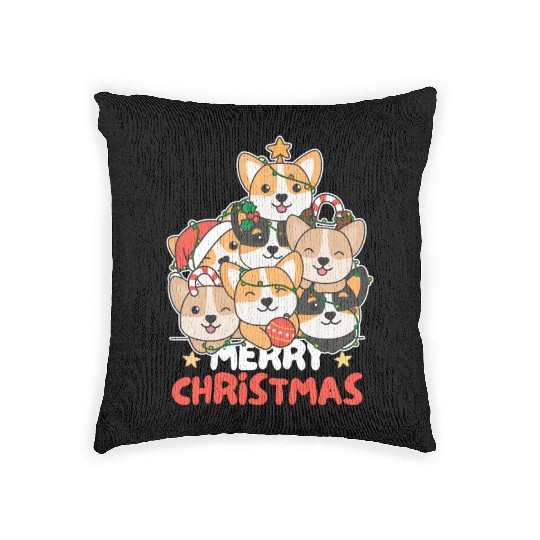 Corgi Christmas Tree Merry Christmas Woven Pillows