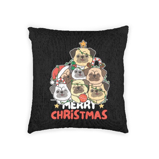 Pug Christmas Tree Merry Christmas Woven Pillows
