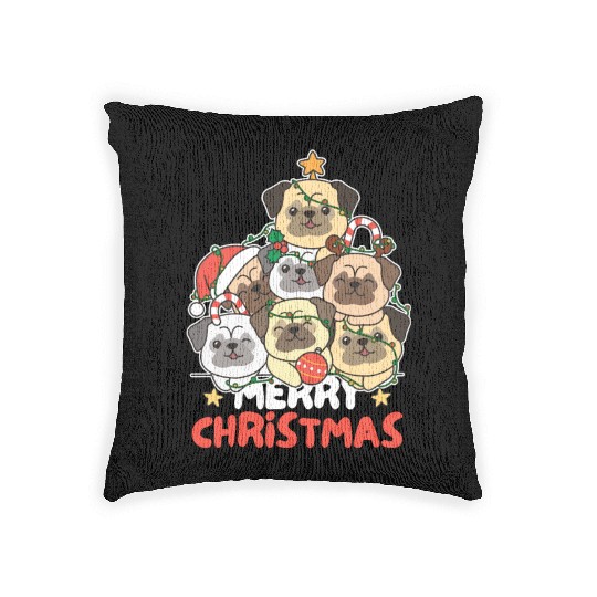 Pug Christmas Tree Merry Christmas Woven Pillows