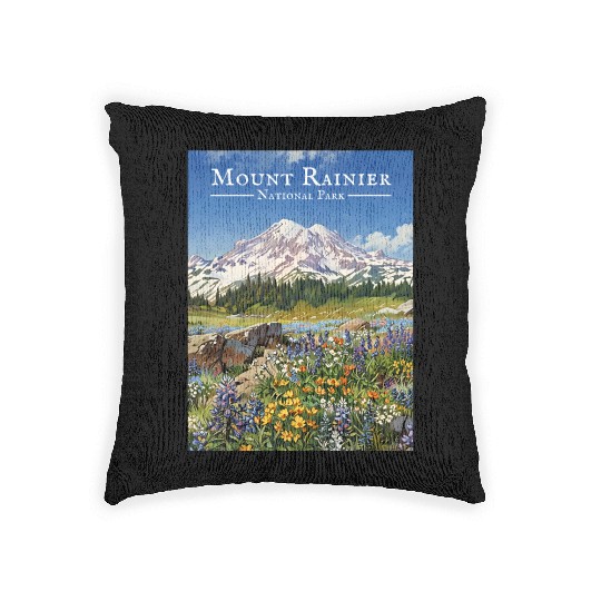 Mount Rainier Paradise Meadows Woven Pillows