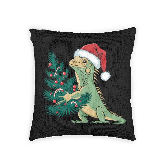 Christmas Tree Santa Iguana Woven Pillows