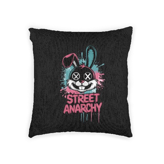 Street Anarchy Graffiti Bunny – Edgy Street Art Woven Pillows