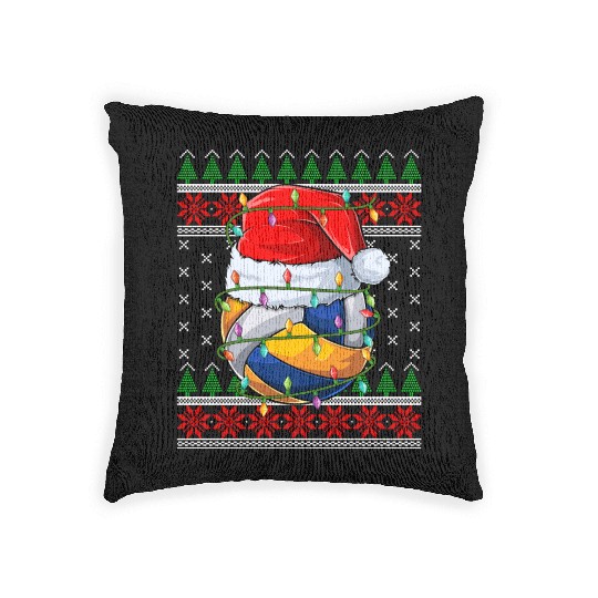 Volleyball Ugly Christmas Santa Hat Woven Pillows