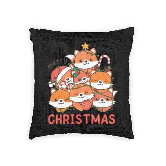 Fox Christmas Tree Merry Christmas Woven Pillows