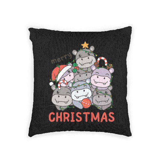 Hippo Christmas Tree Merry Christmas Woven Pillows